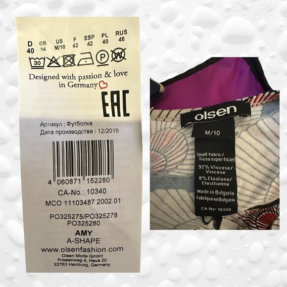 Olsen AMY A-STYLE patterned top NWT size M-10 - Picture 6 of 6